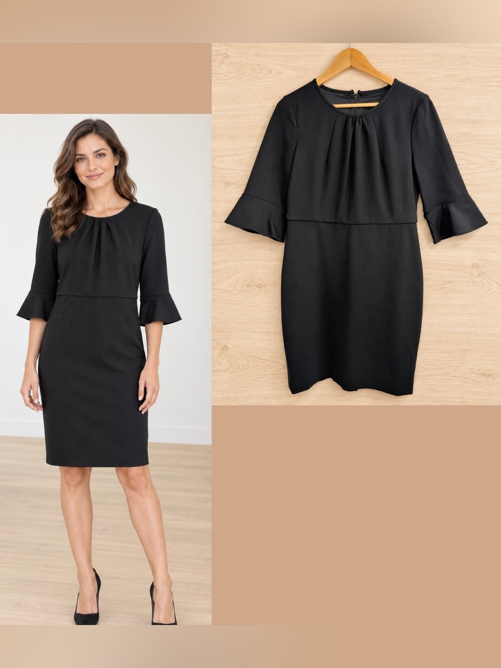 J. Crew Black Midi Sheath Dress with Flutter Sleeves